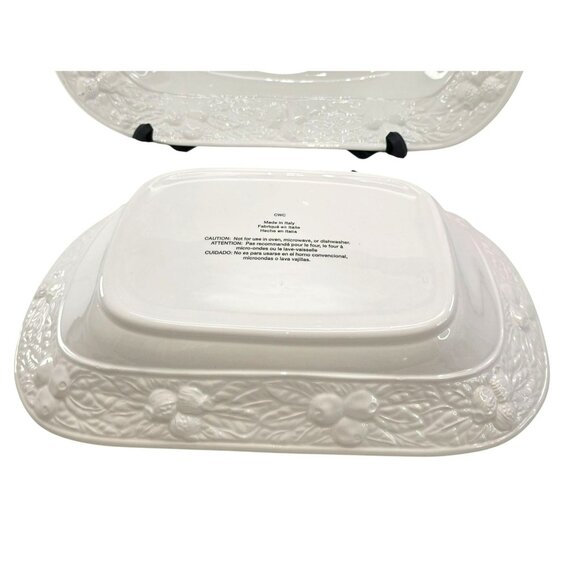 Oblong Serving Dish Set 14" White Embossed Fruit Ceramic Italy CWC jj3701 - Picture 5 of 6